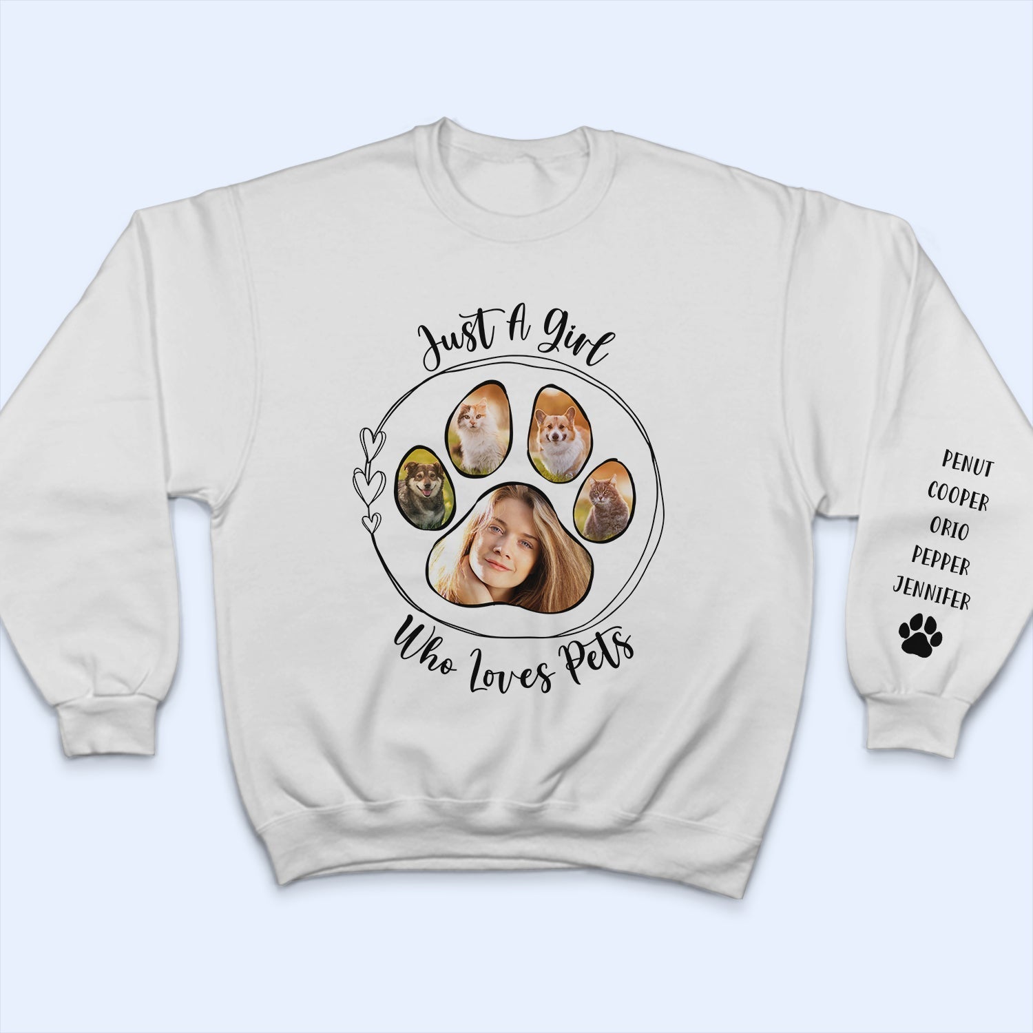 Custom Photo Just A Girl Who Loves Dog - Gift For Dog Lovers - Personalized Sweatshirt With Sleeve Imprint