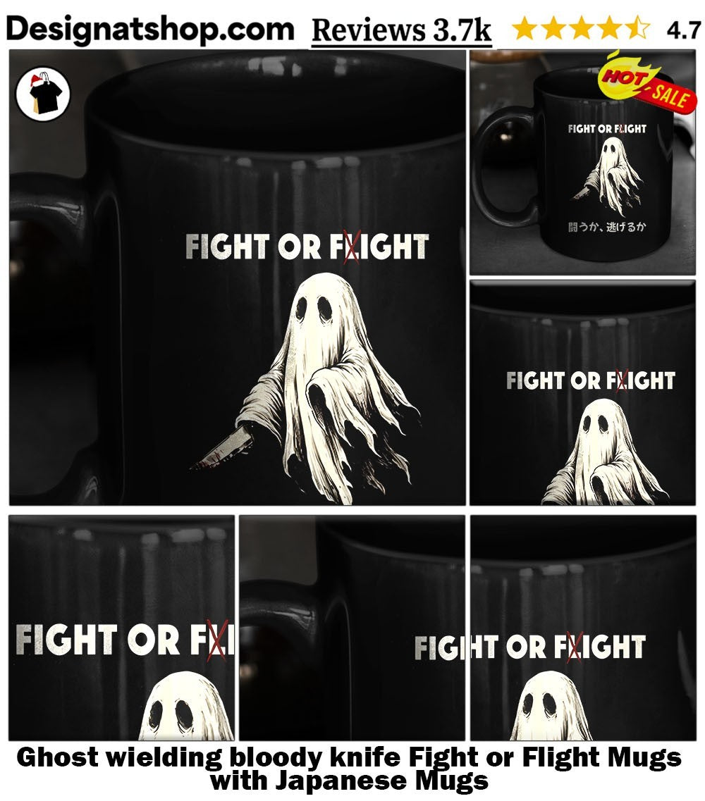 Ghost wielding bloody knife Fight or Flight shirt with Japanese shirt
