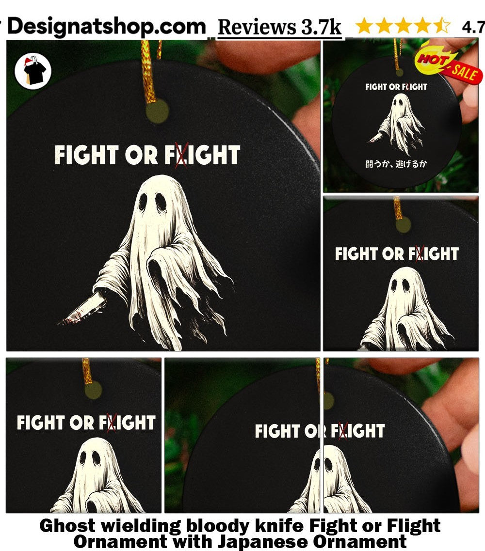 Ghost wielding bloody knife Fight or Flight shirt with Japanese shirt