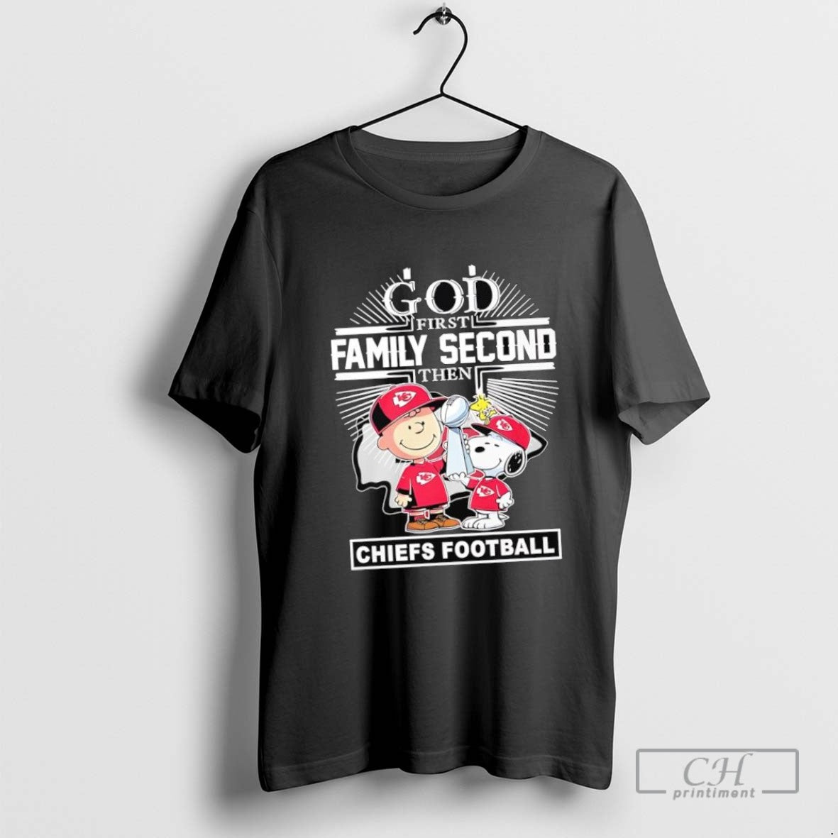 God First Family Second Then Kansas City Chiefs Football With Peanuts Characters Logo