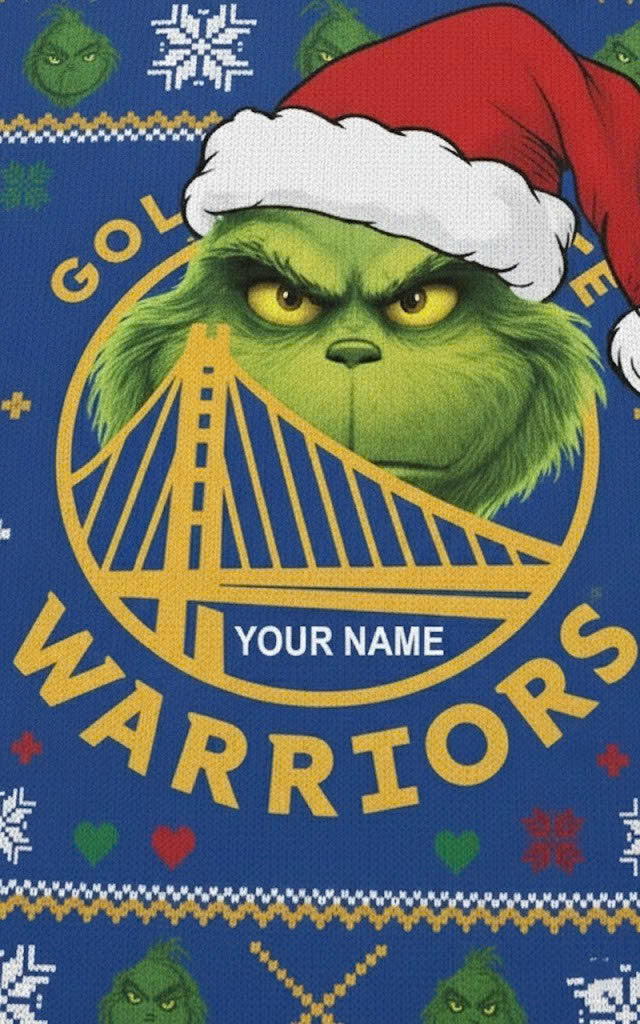 Golden State Warriors x The Grinch Ugly Christmas Sweater – Royal Blue & Gold “Grinchmas” Knit