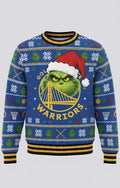 Golden State Warriors x The Grinch Ugly Christmas Sweater – Royal Blue & Gold “Grinchmas” Knit