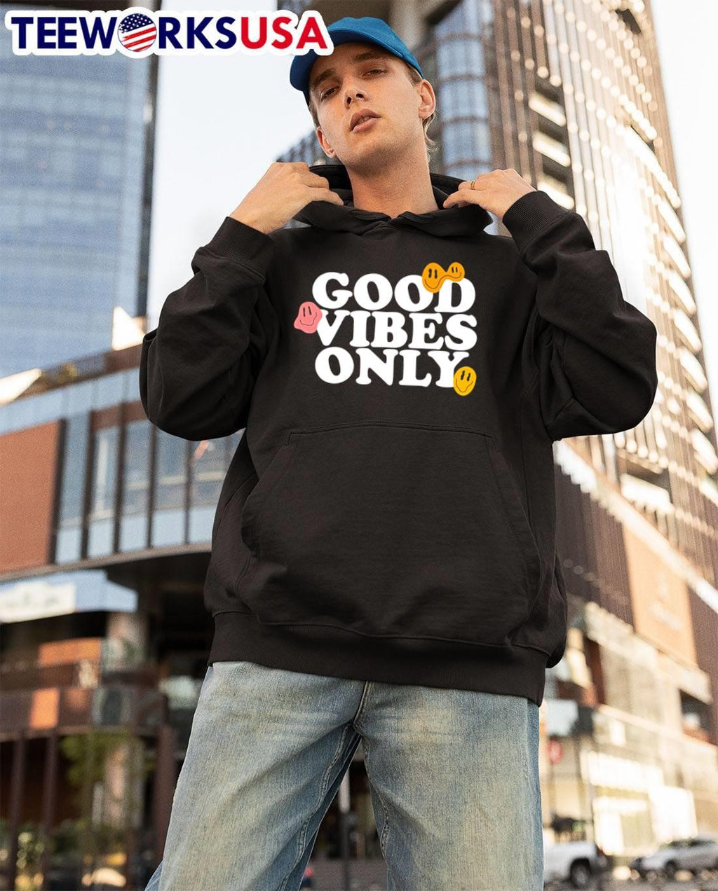 Good Vibes Only smiling face emoji shirt