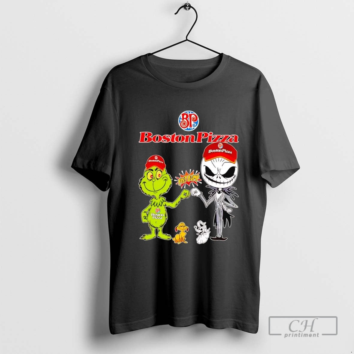 Grinch And Jack Skellington Fist Bump Boston Pizza Halloween