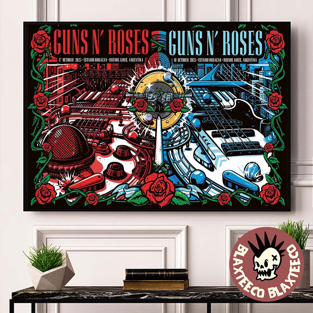 Guns N Roses Argentina 2025 Night 1 And 2 Combined Venue Poster At Estadio Huracan On October 17 And 18 2025 Landscape Poster Canvas