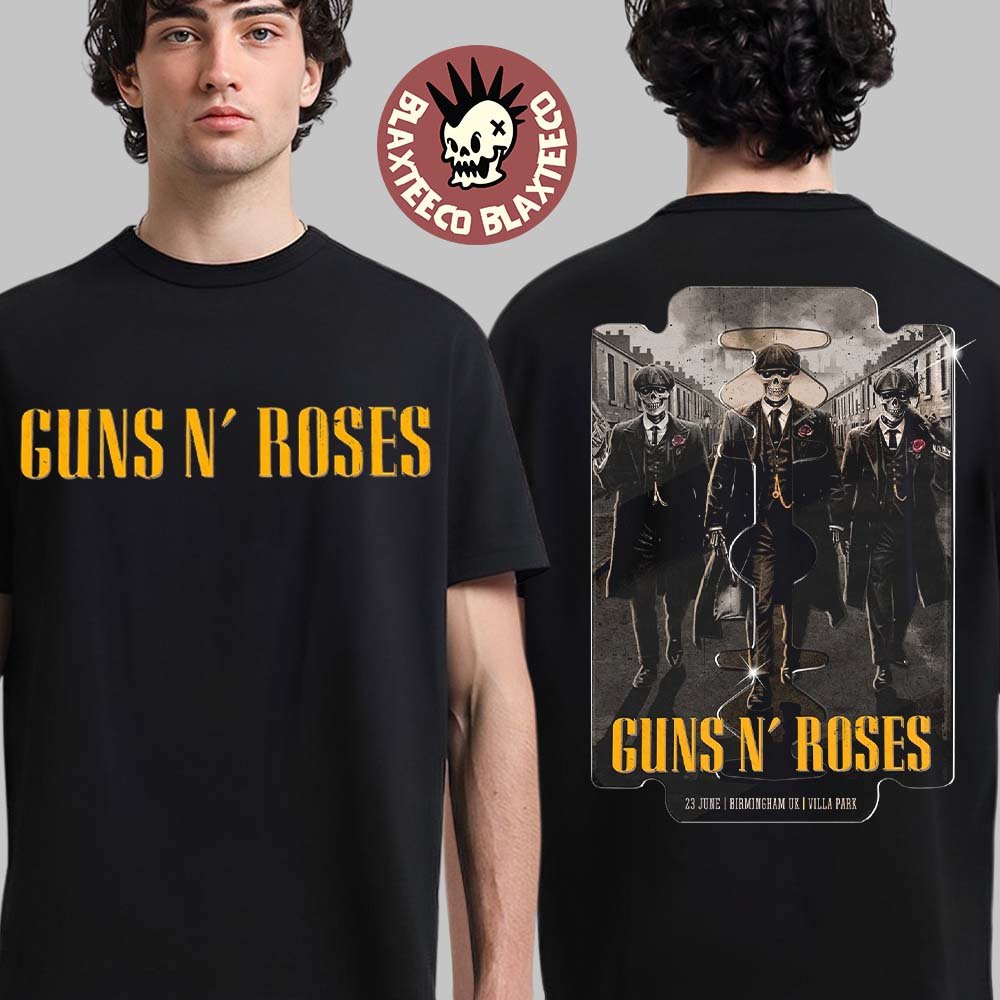 Guns N Roses Birmingham UK 2025 Tour Event Poster At Villa Park On June 23 2025 Peaky Blinders Inspired Razor Art Two Sided T-Shirt