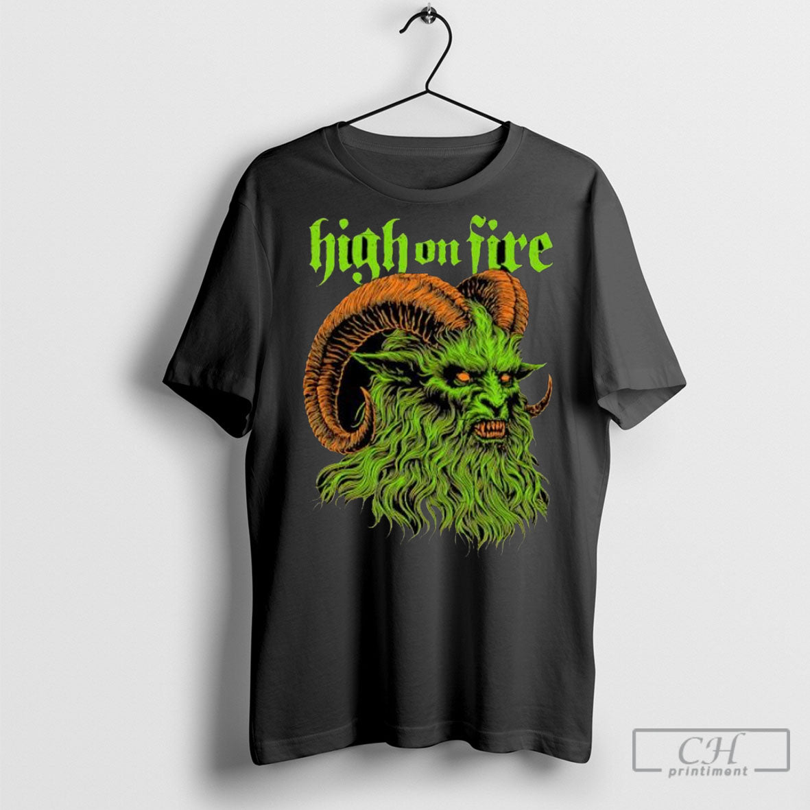 High On Fire Demonic Green Ram Monster Head Metal Band Shirt Tee