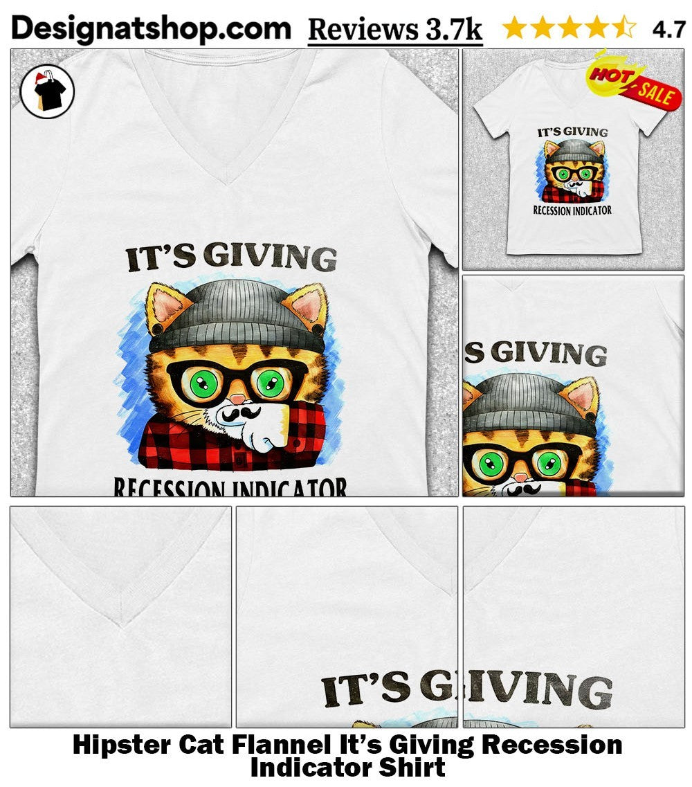 Hipster Cat Flannel It’s Giving Recession Indicator Shirt