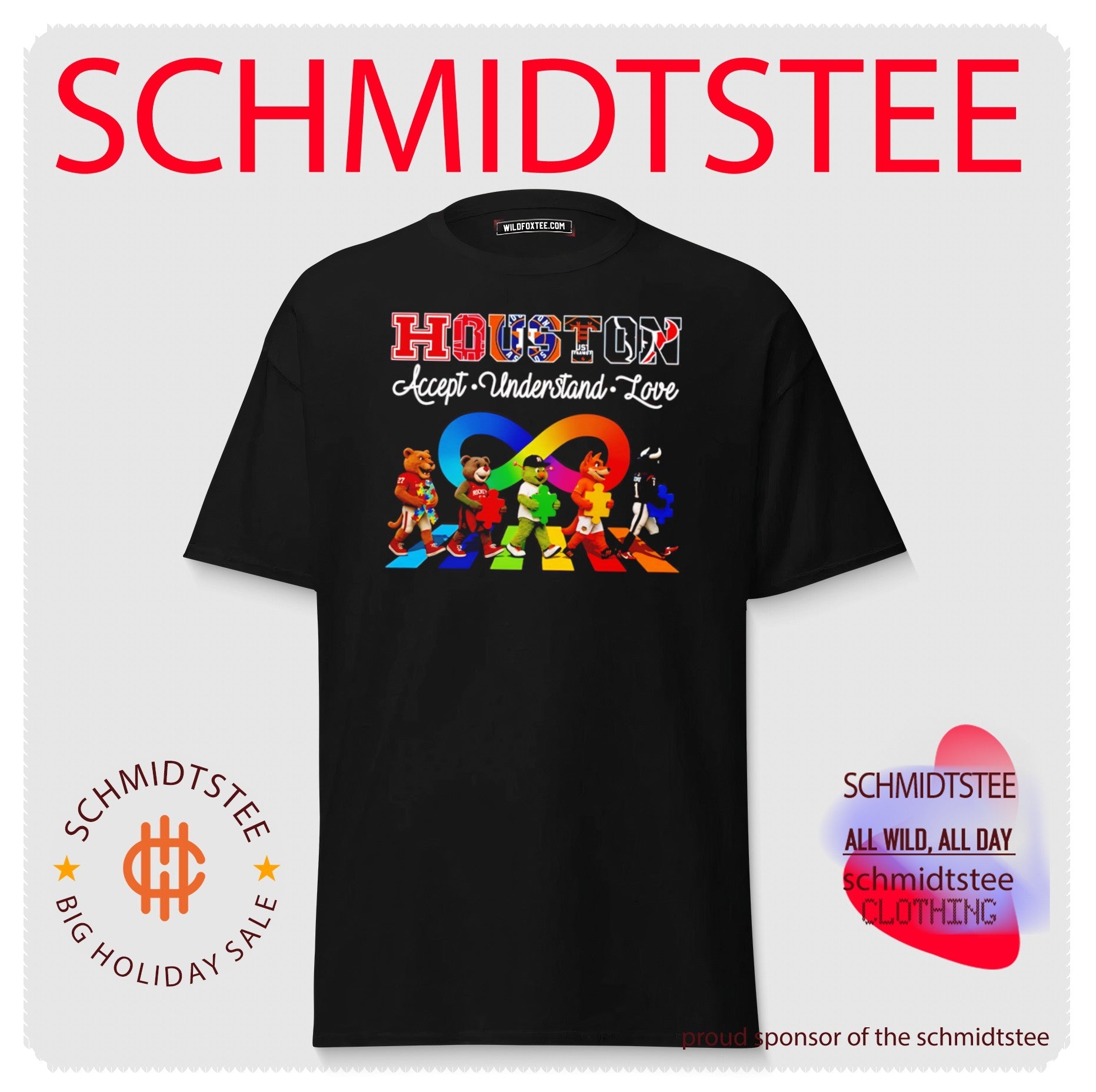 Houston Accept Understand Love Autism Awareness Mascot Graphic shirt