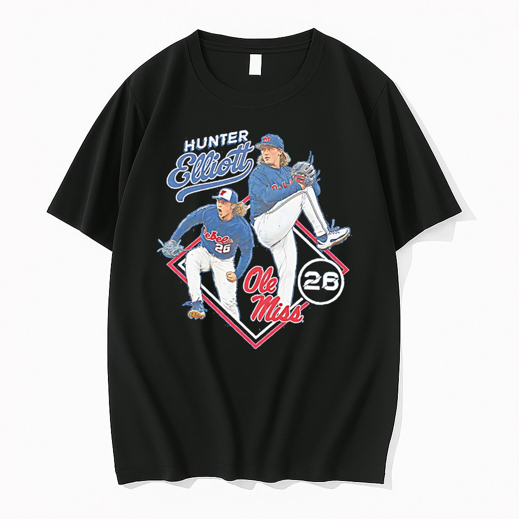 Hunter Elliott Ole Miss Baseball Illustrated Tee Tshirts Sweater Hoodie Jpg