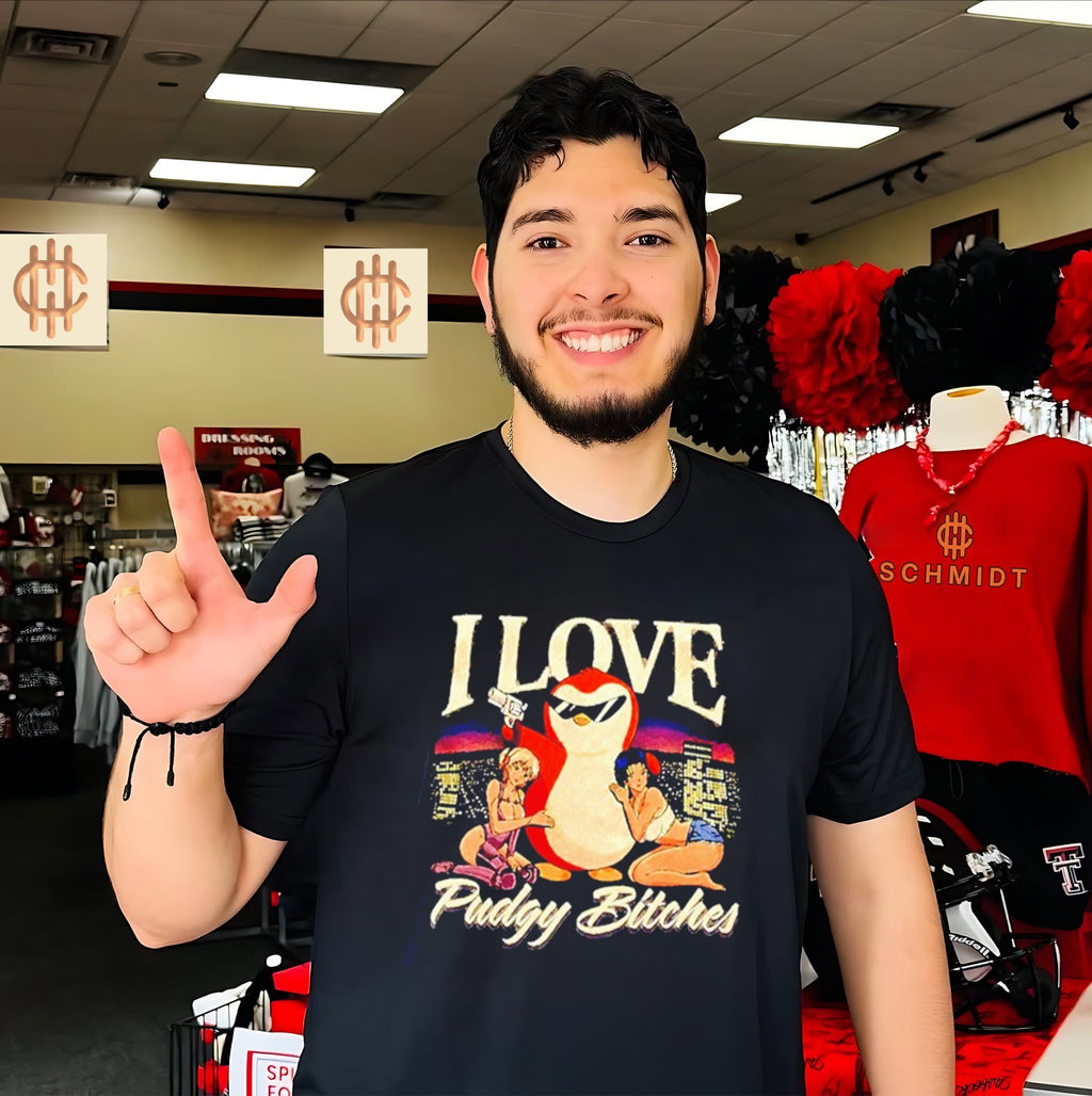 I Love Pudgy Bitches Penguin Anime funny graphic shirt