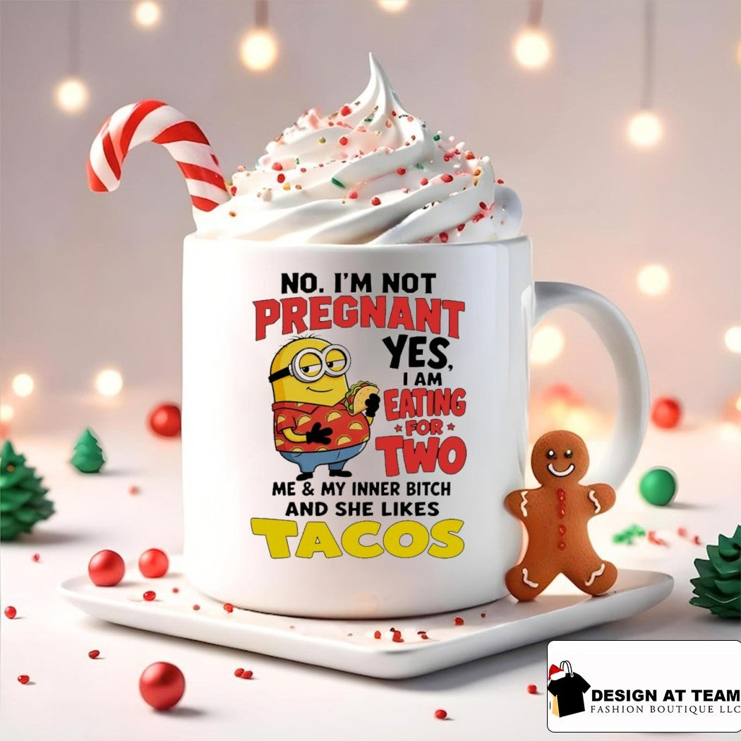 I am eating for two me my inner bitch and she likes tacos funny Minion shirt