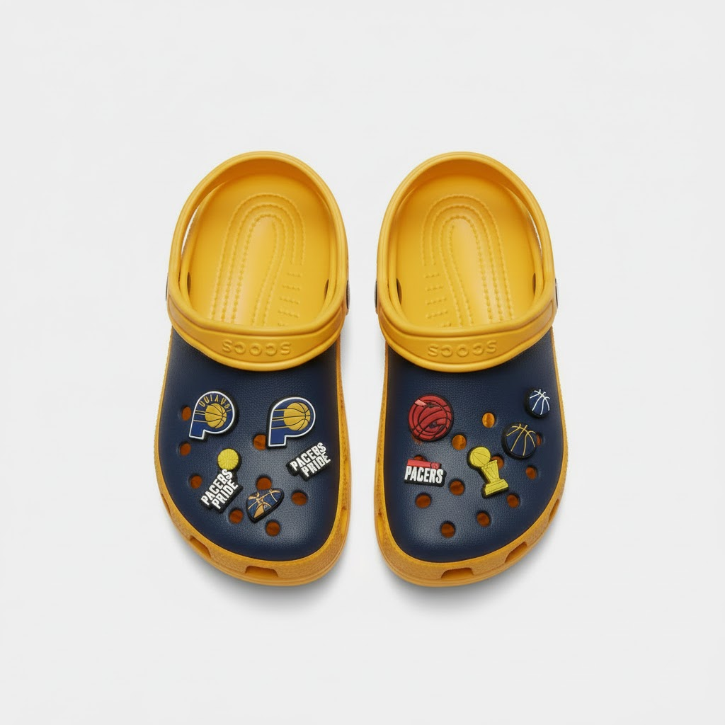 Indiana Pacers NBA Crocs Clogs – Navy Blue Gold “Boom Baby” Fan Footwear