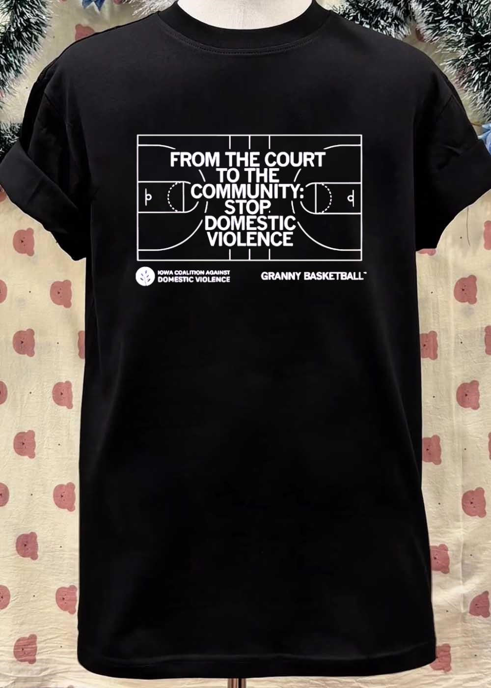 Iowa Coalition Against Domestic Violence From the Court to the Community Stop Domestic Violence Granny Basketball T-Shirt