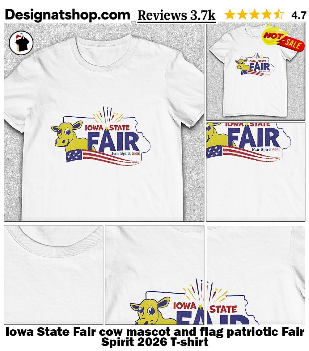 Iowa State Fair cow mascot and flag patriotic Fair Spirit 2026 shirt