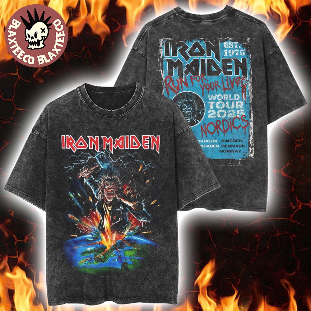 Iron Maiden Nordics 2026 Tour Exclusive Event Tee For Sweden Denmark And Norway On 4 24 And 26 June 2026 Vintage Washed Tee