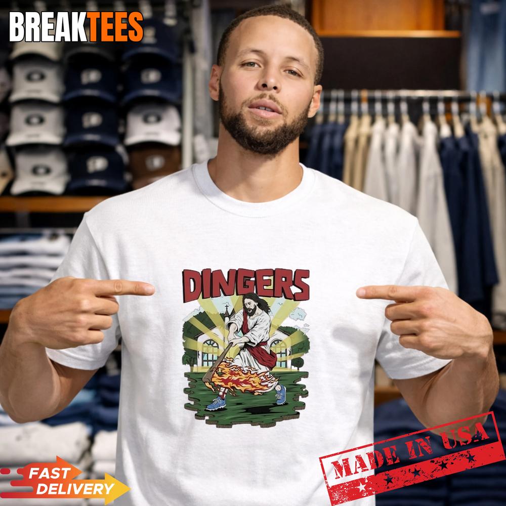 Jesus Hits Dingers Baseball Fire Swing T-Shirt