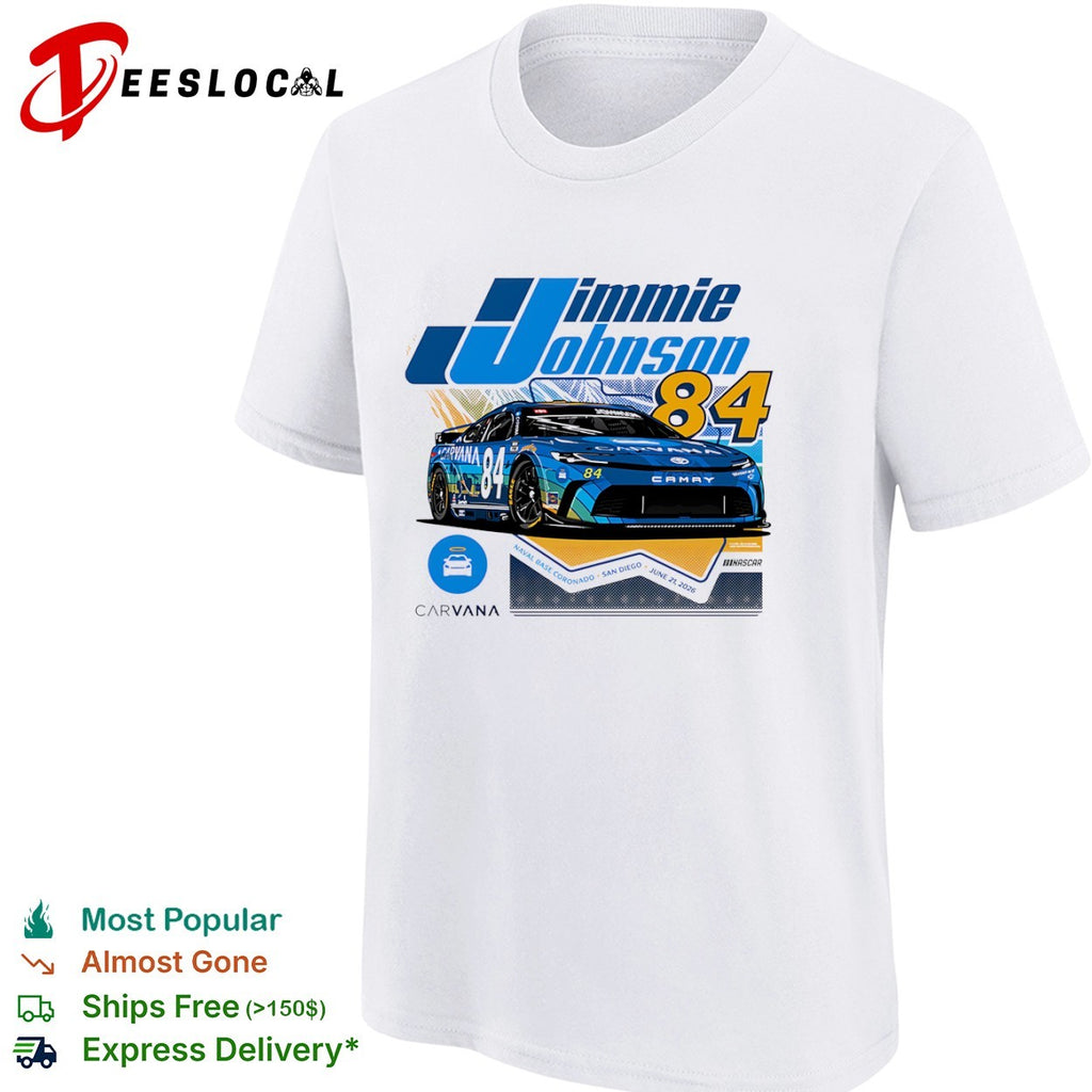 Jimmie Johnson Legacy Motor Club Naval Base Coronado San Diego race car 84 Carvana June 21 2026 NASCAR shirt