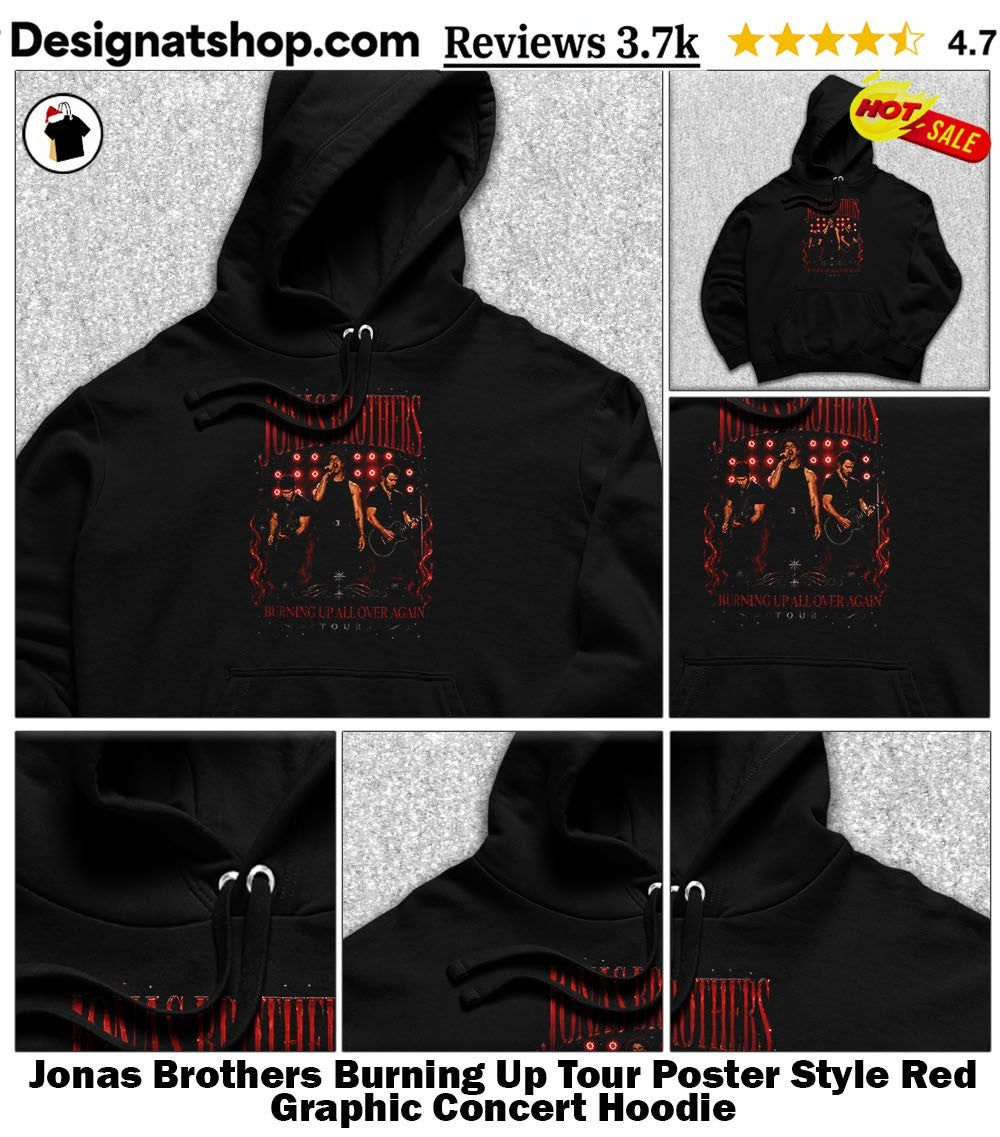 Jonas Brothers Burning Up Tour Poster Style Red Graphic Concert shirt