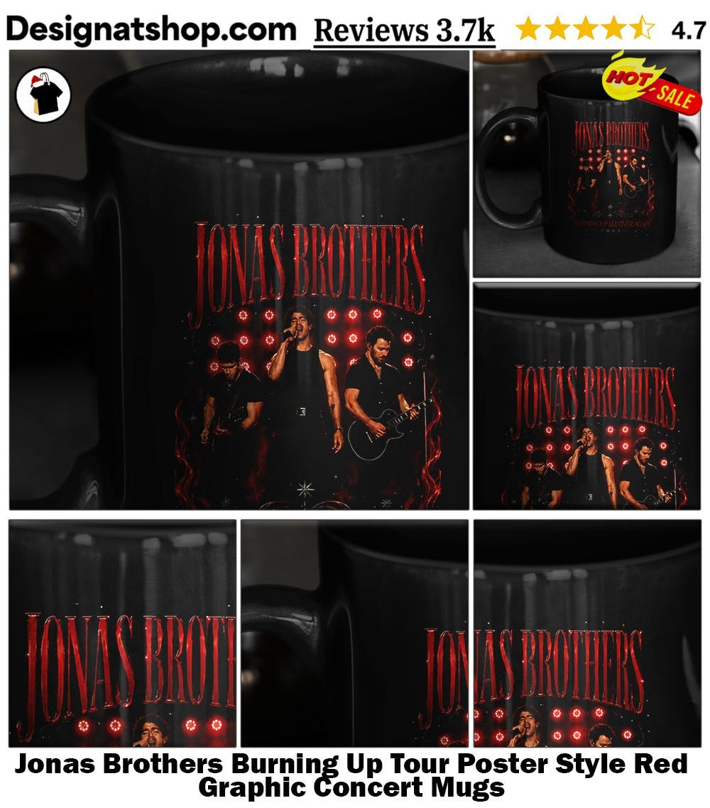 Jonas Brothers Burning Up Tour Poster Style Red Graphic Concert shirt