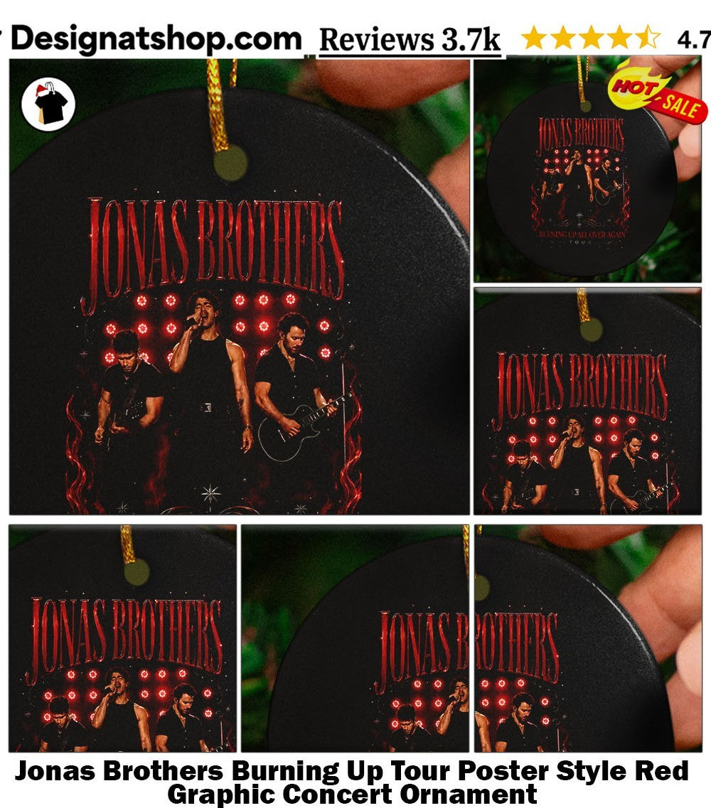 Jonas Brothers Burning Up Tour Poster Style Red Graphic Concert shirt
