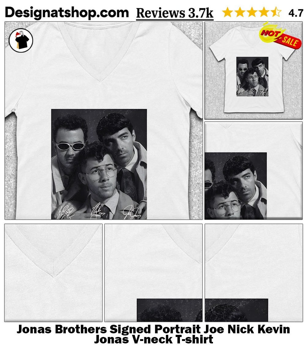 Jonas Brothers Signed Portrait Joe Nick Kevin Jonas shirt