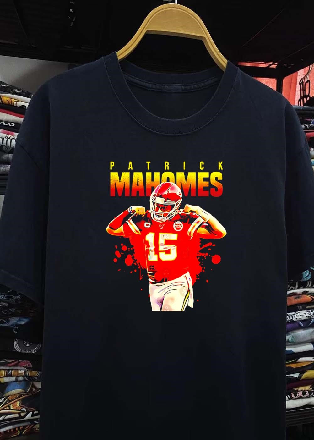 Kansas City Chiefs Apparel Patrick Mahomes Flexing Football T-Shirt