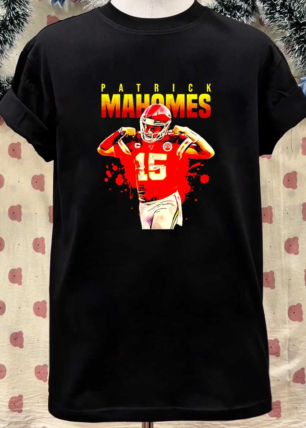 Kansas City Chiefs Apparel Patrick Mahomes Flexing Football T-Shirt