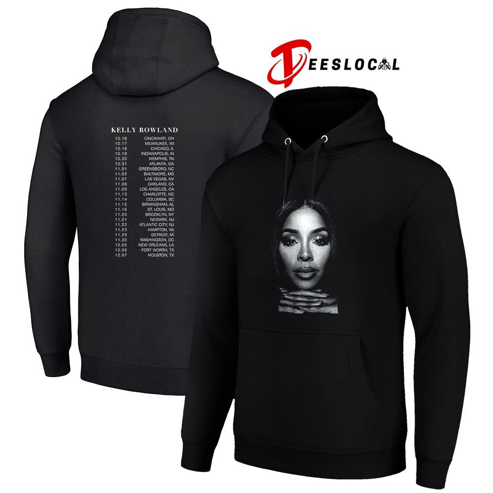 Kelly Rowland black and white photo tour dates schedule portrait shirt