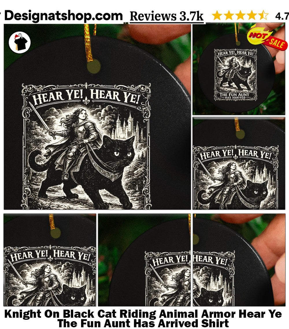 Knight On Black Cat Riding Animal Armor Hear Ye The Fun Aunt Has Arrived Shirt