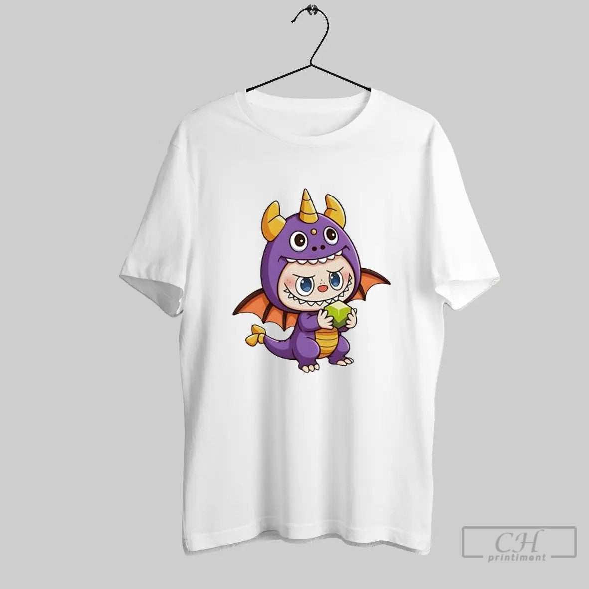Labubu Wearing Dragon Costume Holding Green Magic Cube T Shirt