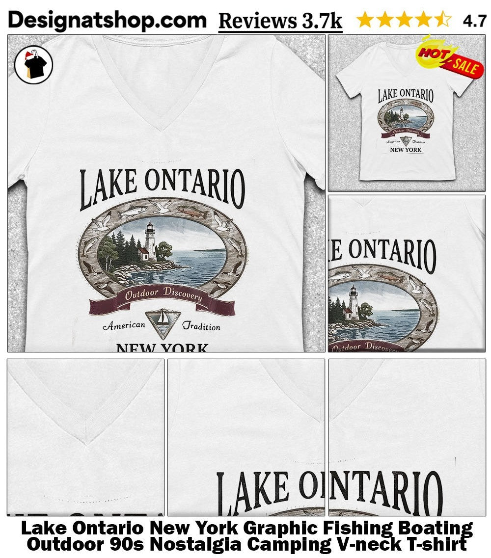 Lake Ontario New York Graphic Fishing Boating Outdoor 90s Nostalgia Camping shirt