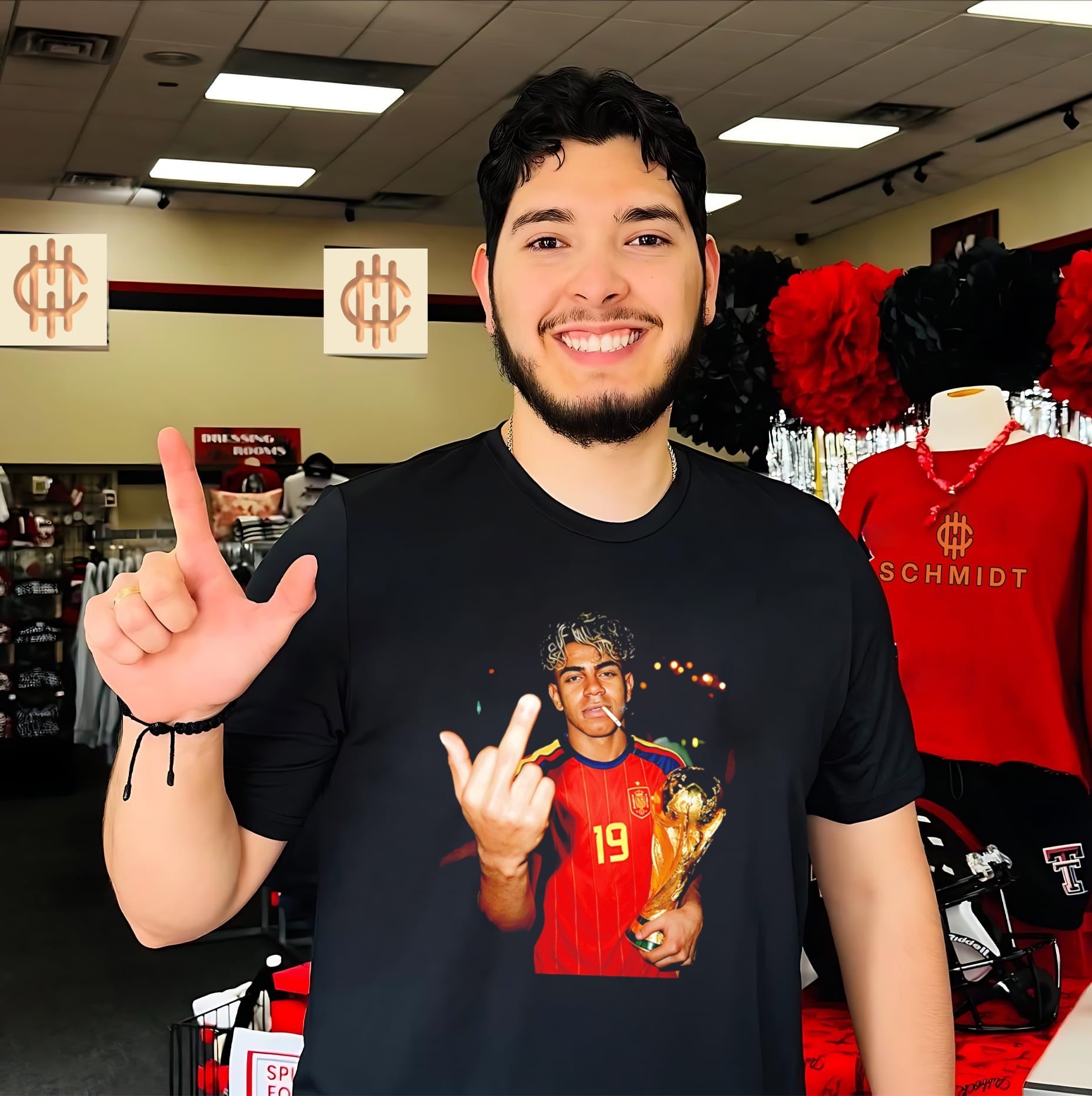 Lamine Yamal middle finger smoking shirt