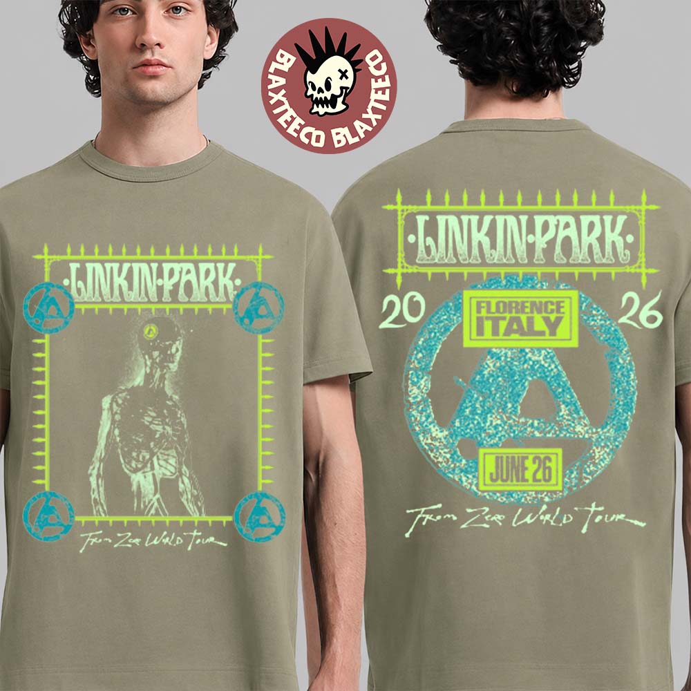 Linkin Park Florence Italy 2026 Specific City Merch Tee Firenze At Visarno Arena On June 26 2026 Green T-Shirt