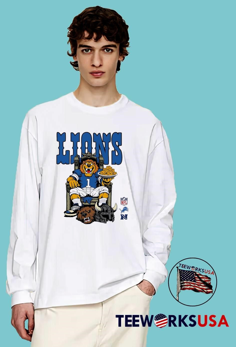 Lions Number 1 Mascot Sitting on Throne Holding Cheese shirt