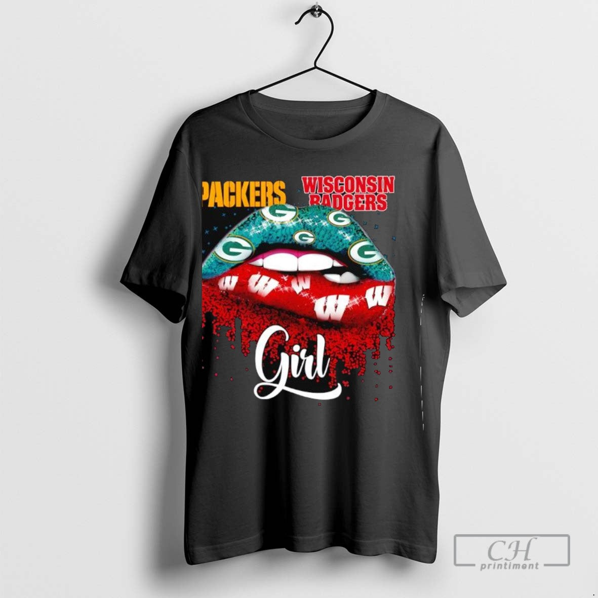 Lip Girl Green Bay Packers X Wisconsin Badger Logo
