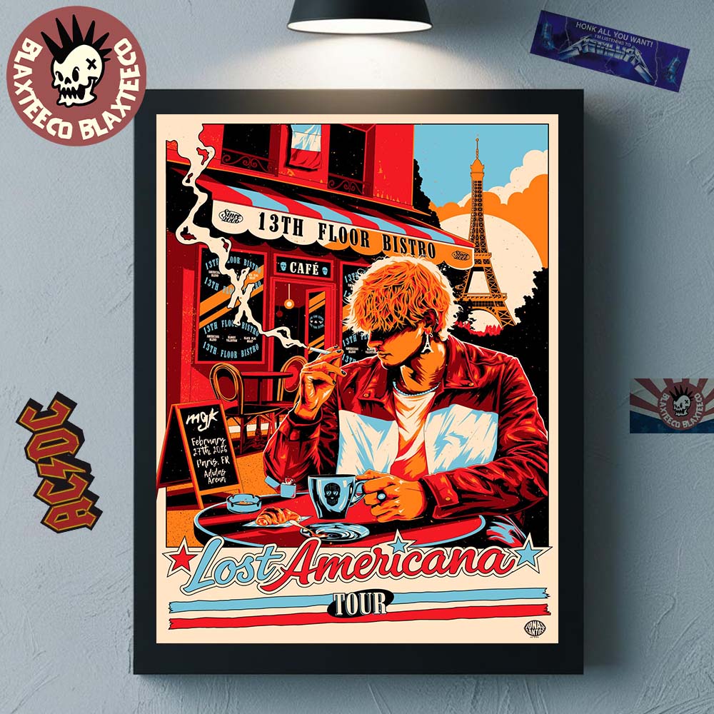 Machine Gun Kelly MGK Lost Americana Tour 2026 Paris France Show Poster At Adidas Arena On February 27 2026 Parisian Cafe Vibe Art Poster Canvas