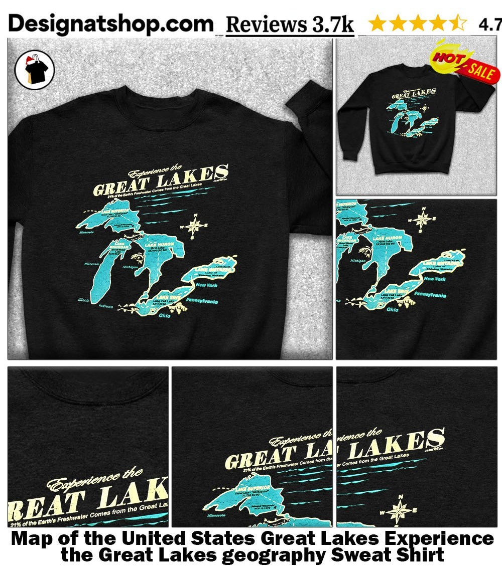 Map of the United States Great Lakes Experience the Great Lakes geography shirt