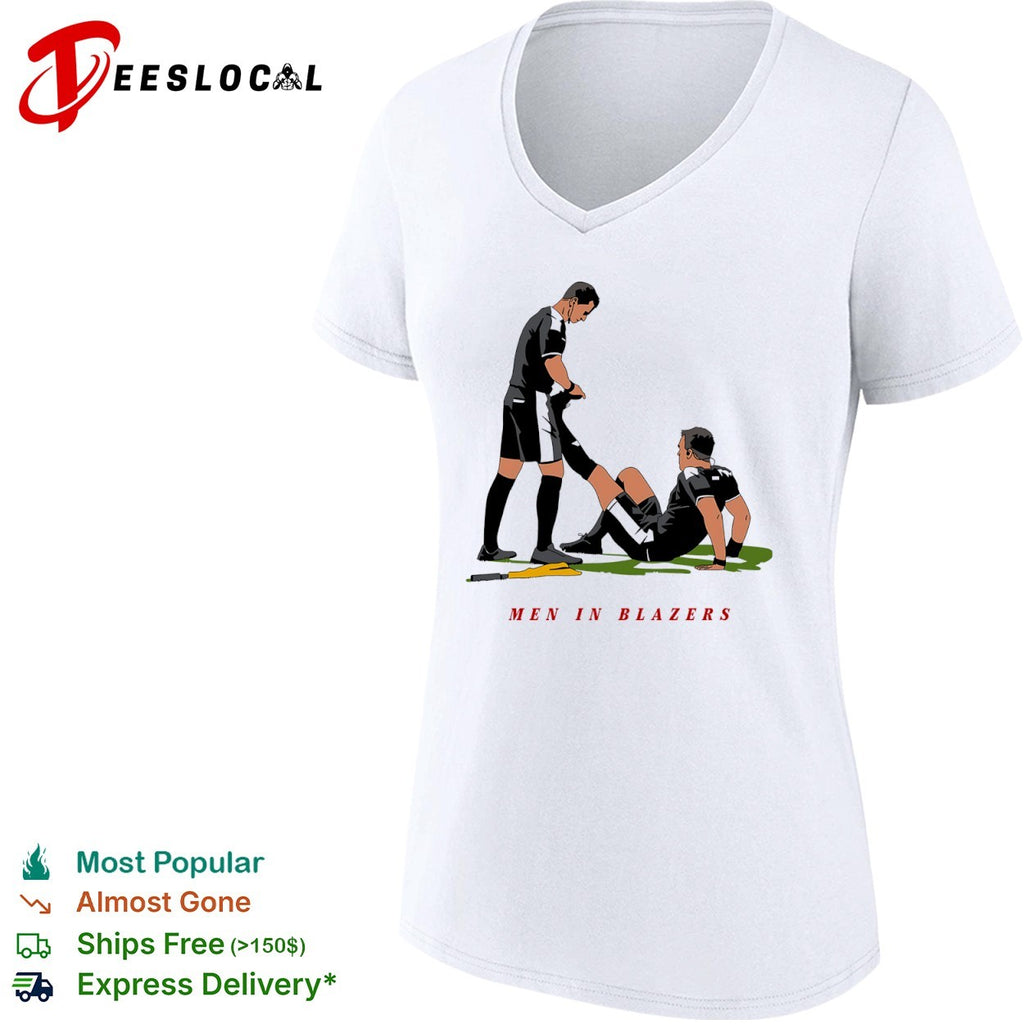 Men in Blazers referees helping player shirt