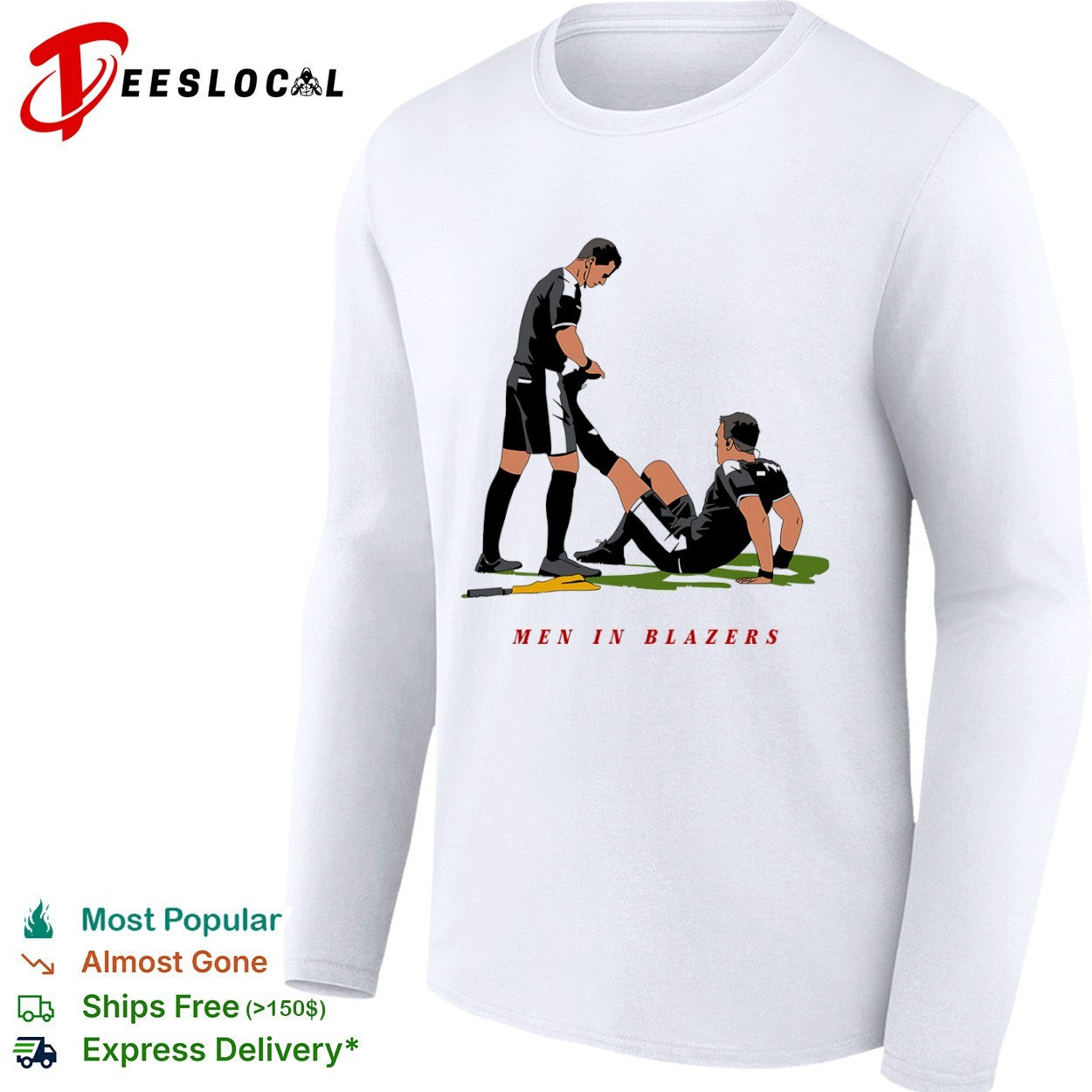 Men in Blazers referees helping player shirt