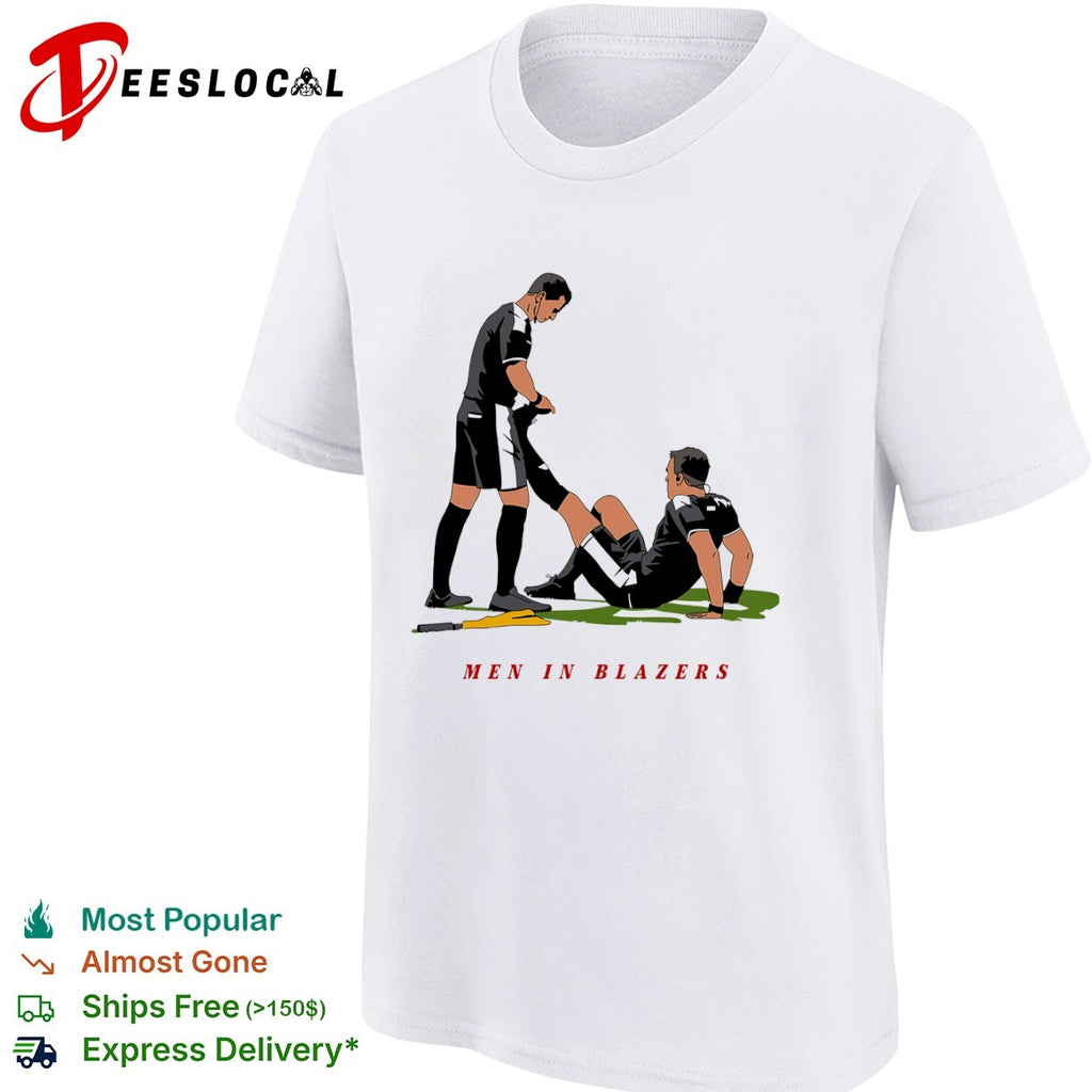 Men in Blazers referees helping player shirt