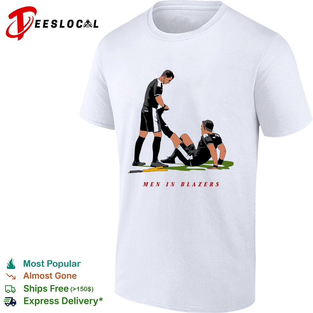 Men in Blazers referees helping player shirt