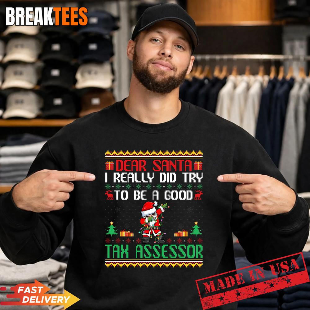 Mens Santa Try to Be a Good Tax Assessor – Funny Christmas Performance T-Shirt