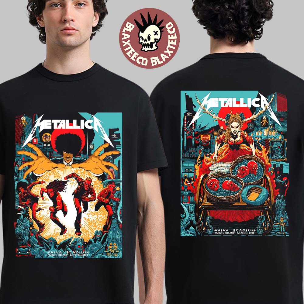 Metallica M72 Dublin Ireland 2026 Night 1 And 2 Combined Venue Poster At Aviva Stadium On June 19 And 21 2026 Two Sided T-Shirt