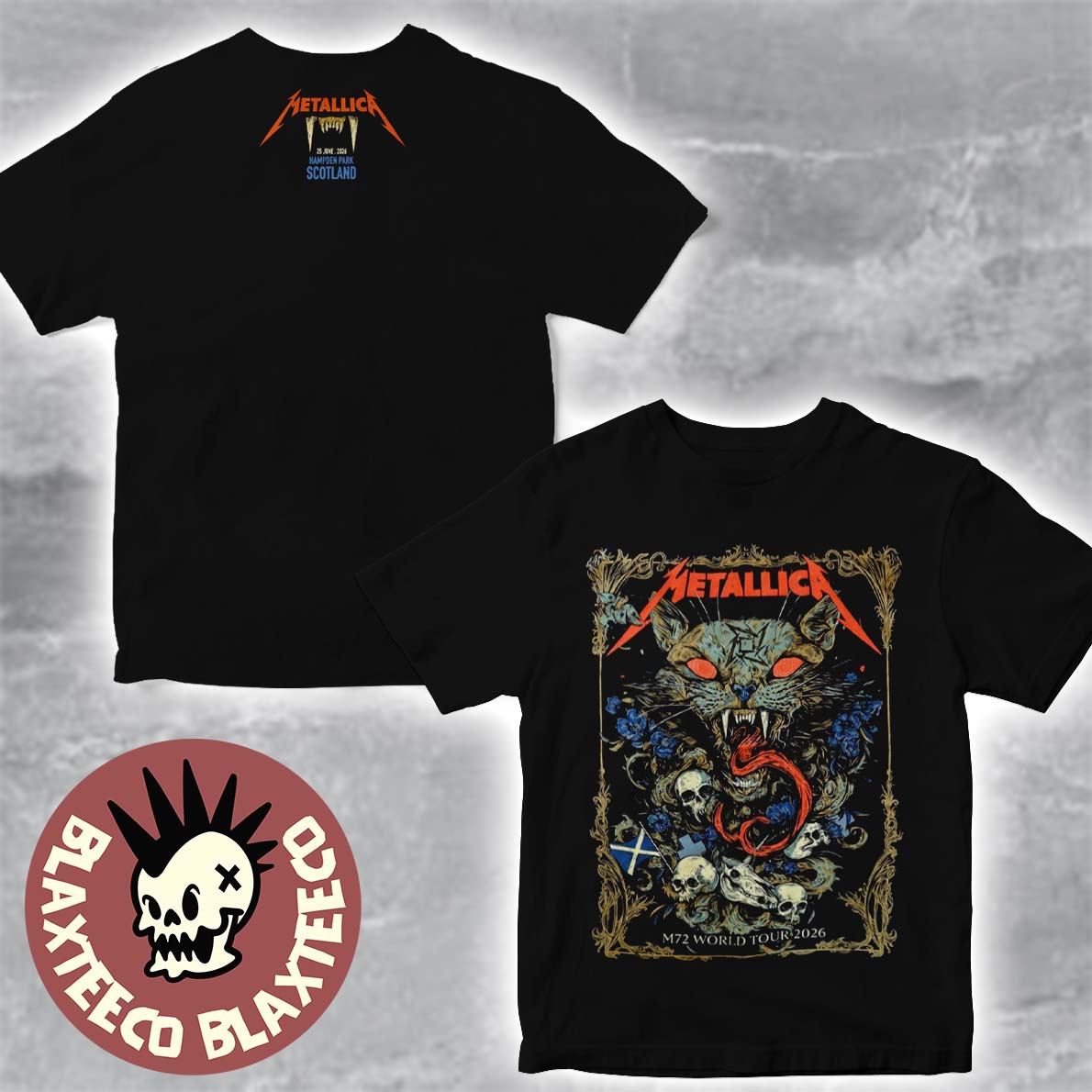 Metallica M72 Glasgow Scotland 2026 Venue Merch Tee At Hampden Park On 25 June 2026 The Wild Cat Two Sided T-Shirt