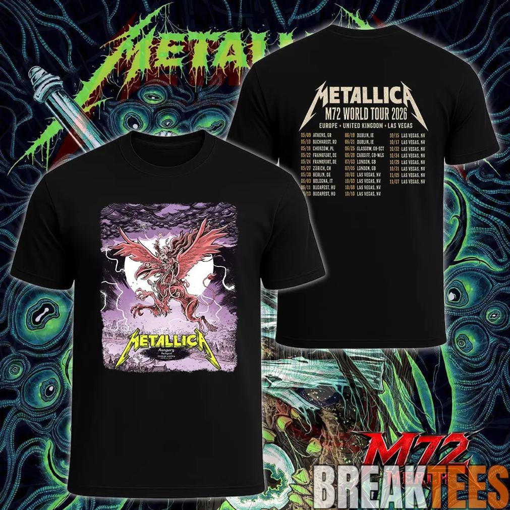 Metallica M72 World Tour June 13 2026 At Puskás Aréna Budapest Hungary Winged Beast Storm Two Sided T-Shirt