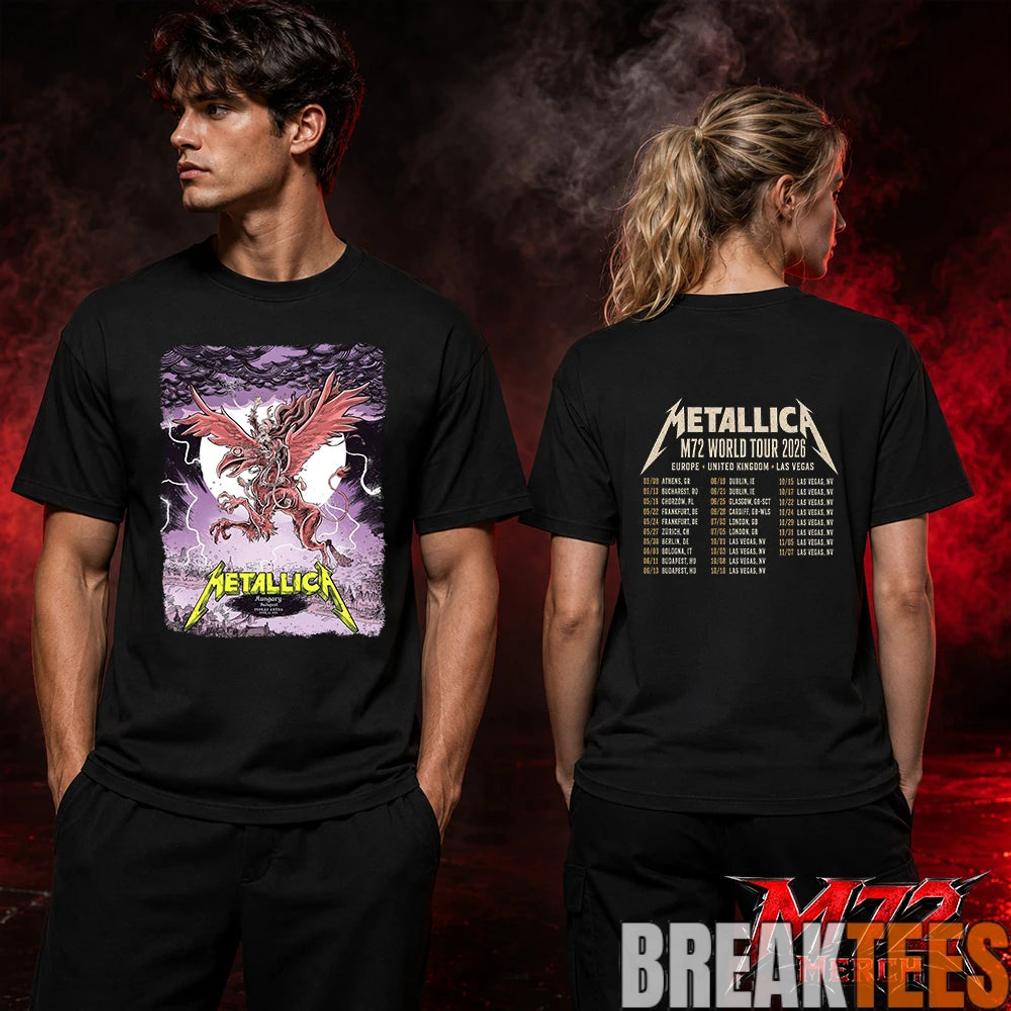 Metallica M72 World Tour June 13 2026 At Puskás Aréna Budapest Hungary Winged Beast Storm Two Sided T-Shirt