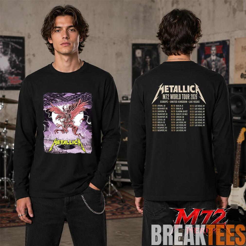 Metallica M72 World Tour June 13 2026 At Puskás Aréna Budapest Hungary Winged Beast Storm Two Sided T-Shirt