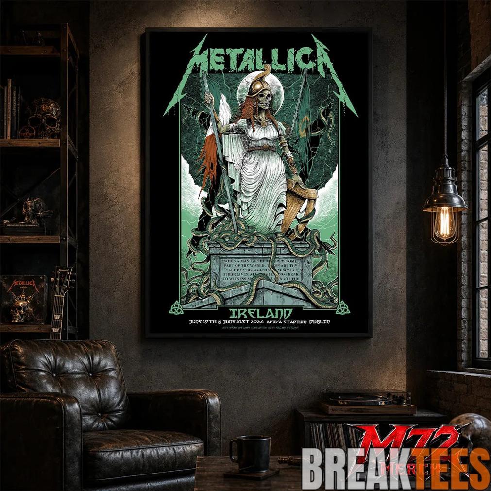 Metallica M72 World Tour June 19 And June 21 2026 At Aviva Stadium Dublin Ireland Skeleton Warrior Artwork By Gary Ronaldson Poster Canvas