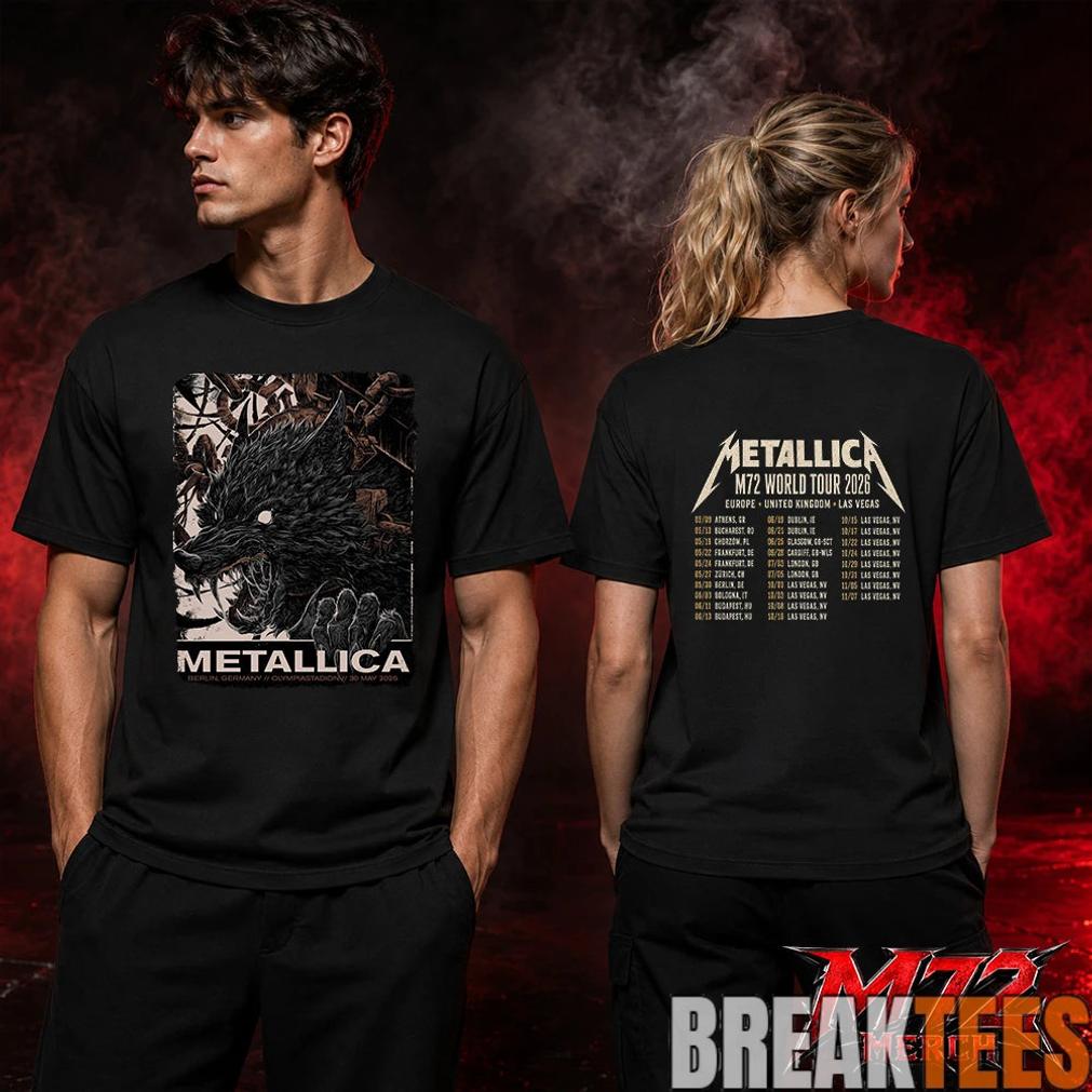 Metallica M72 World Tour May 30 2026 At Olympiastadion Berlin Germany Wolf Eclipse Artwork Two Sided T-Shirt